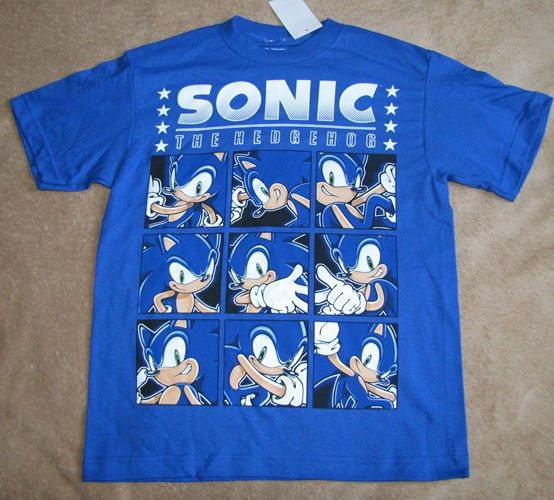 SONIC The Hedgehog X *Squares* Blue Tee T Shirt sz 7/8  