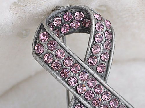 Light Rose Pink Crystal Rhinestone Breast Cancer Awareness Ribbon Pin 