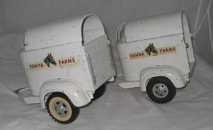 1959 TONKA FARMS STAKE TRUCK WITH 2 HORSE TRAILERS  