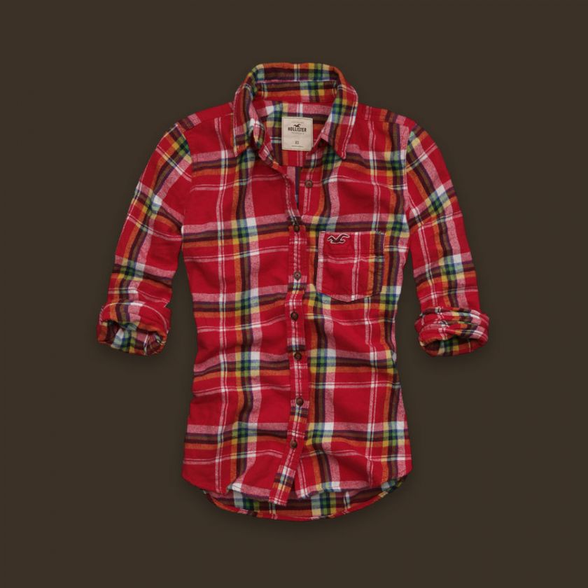 Hollister Womens Arch Bay Red Plaid Flannel Shirt NWT  