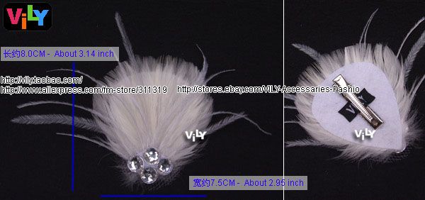 VILY Bridal Hair Clip Fascinator WHITE Feather Crystal  