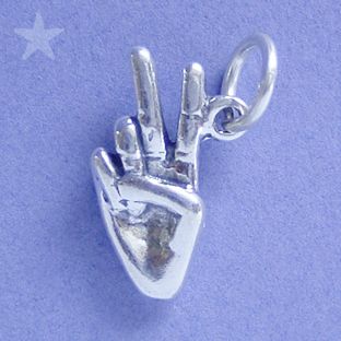 HAND SIGN PEACE Sterling Silver Charm Pendant  