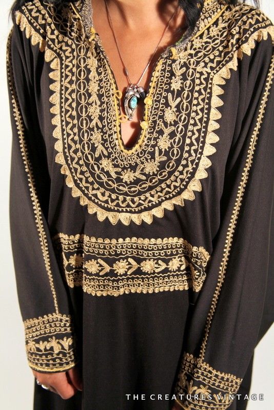  Embroidered MOROCCAN Gypsy Hippie CAFTAN Maxi Dress S/M/L  