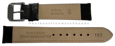 16mm Teju Lizard Grain Black Leather deBeer Mens Watch Band Strap 