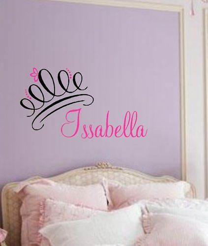 Princess Crown with Name Curly Wall Decal Custom Decor  