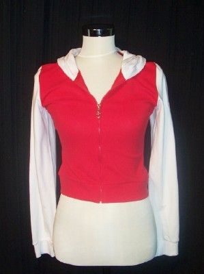 NWT Cropped Red/White zip up HOODIE size M COTTON  