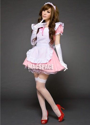 White Pink Halloween Japanese Maid Lolita Costume  
