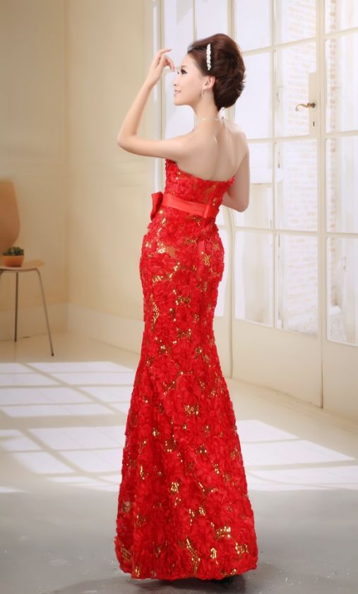   Lady wedding Bridesmaid Banquet Party/Evening Dress Red Flower  
