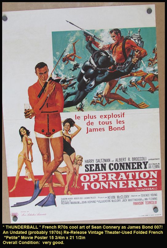  THUNDERBALL * 1970s Sean Connery 007 JAMES BOND Movie Poster  