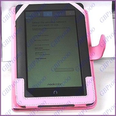 Pink  Nook Color PU Leather Case Cover