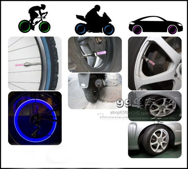 Green Light Bicycle Car Wheel Bike Tyre Valve Stem Cap  
